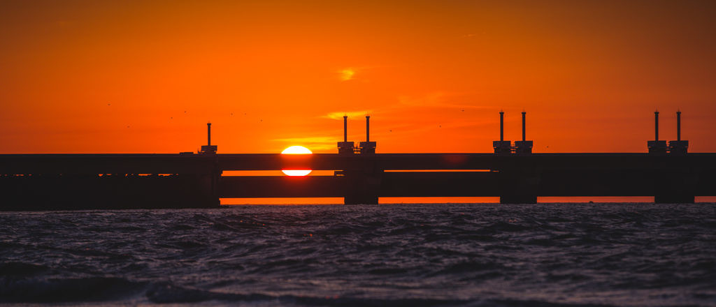 Oosterschelde storm surge barrier sunset