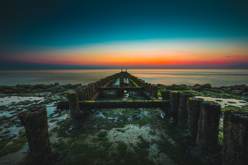 Westkapelle wavebreakers sunset