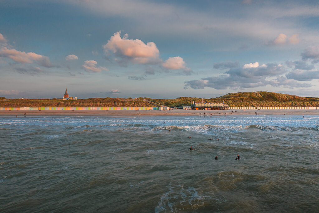 Domburg evening surf aerial