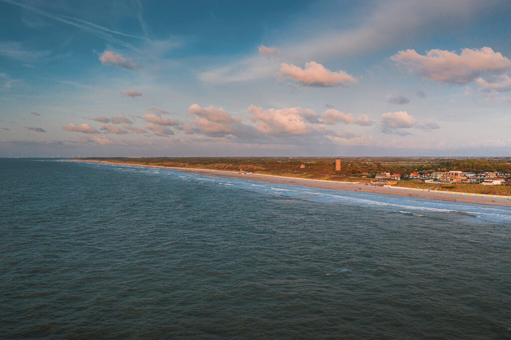 Domburg evening surf aerial