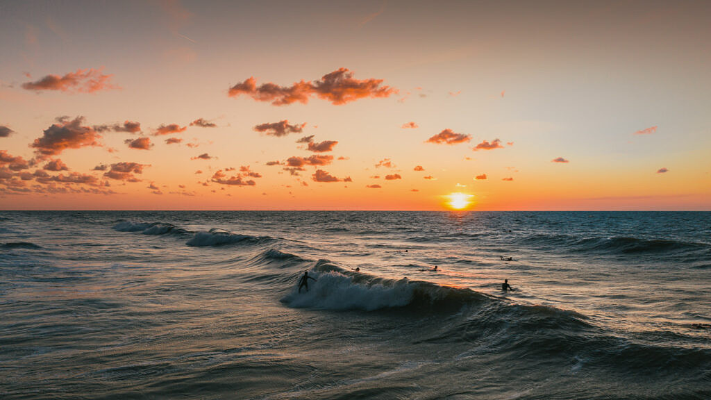 Domburg evening surf aerial