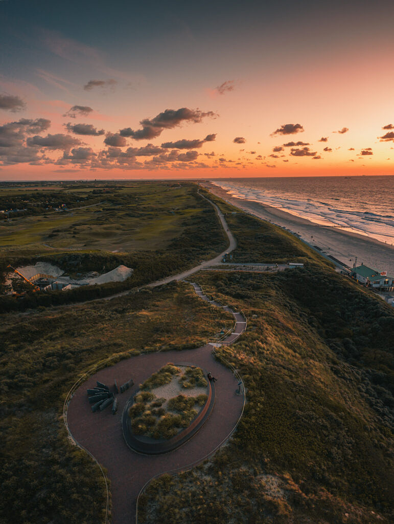 Domburg evening surf aerial
