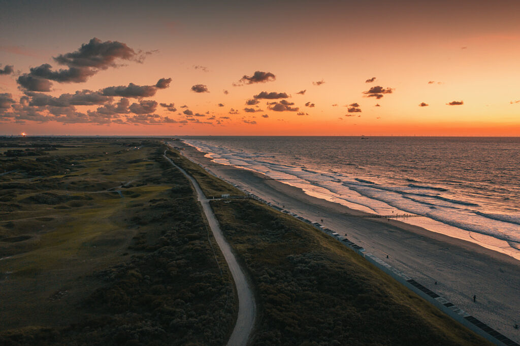 Domburg evening surf aerial